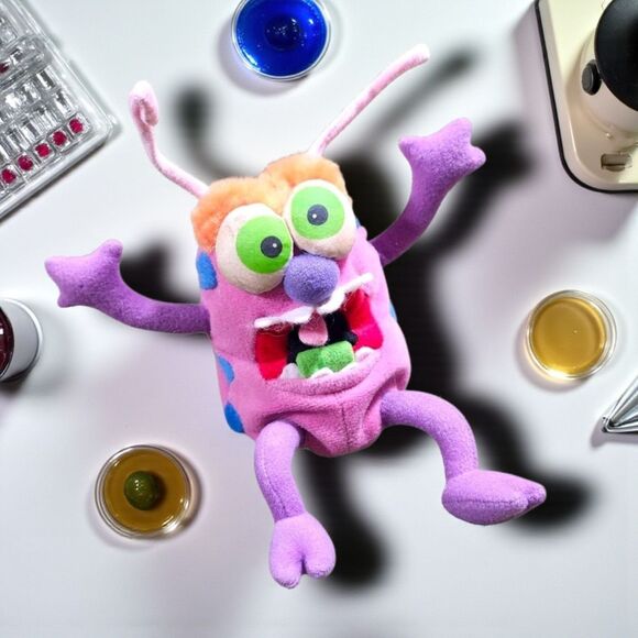 Vintage Silly Slammers Flu Bug Plush 1998 ToyBox Rare Pink Monster Beanbag - Picture 1 of 8